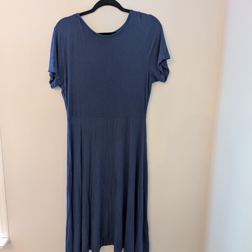 Casual Blue A-Line Midi Dress with Flutter Sleeves